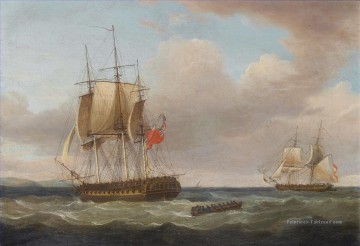  navale Art - Thomas Whitcombe H M S Pique 40 canons Capitaine C H B Ross capturant l’espagnol Brig Orquijo 1805 Batailles navale